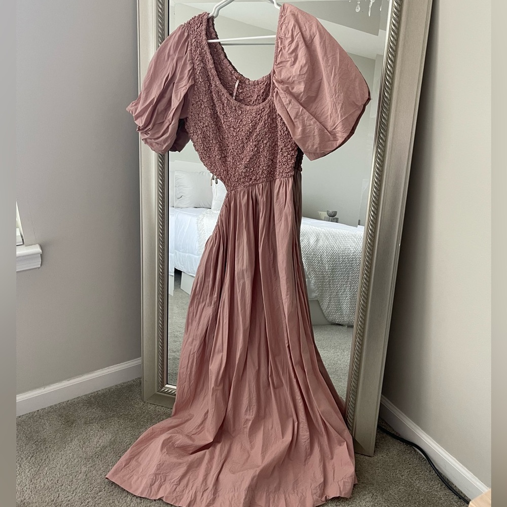 Free People Dusty Rose Puff Sleeve Maxi Dress